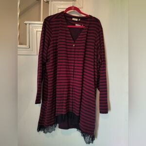 Red and Black Striped Long Sleeve Top